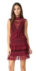 Self Portrait MIni Dress Teardrop Guipure Lace Paneled Tiered Burgundy UK 12 - Picture 1 of 17