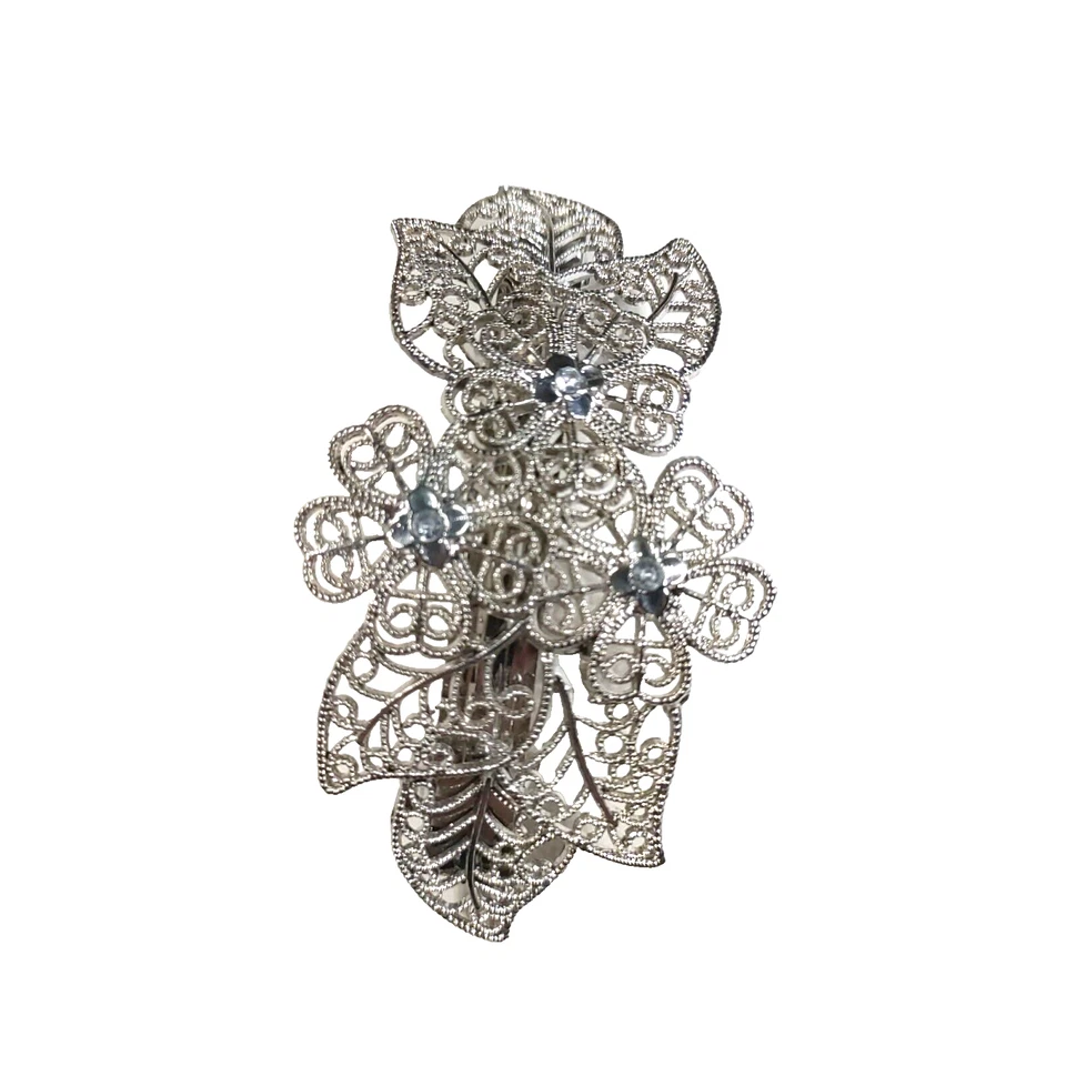 Barrette张紧发夹银色透明水钻格子花边工作设计 — 第 1/4 张图片