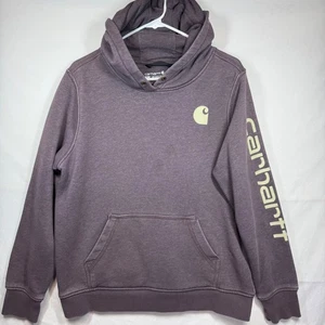 Carhartt Relaxed Fit Felpa con Cappuccio Viola Logo Manica Pullover Donna Taglia Large (12-14) - Foto 1 di 7