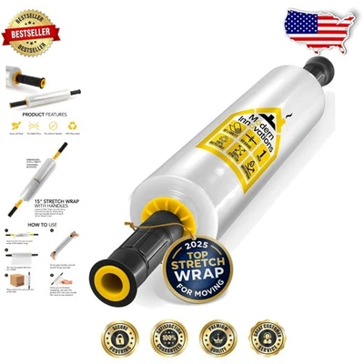 Pro 15 Inch Stretch Wrap Handles - 1000ft Heavy Duty Clear Plastic Moving Wrap - Image 1 of 4