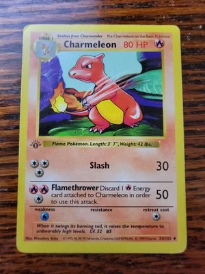 1999 Pokemon Charmeleon 24/102 Base Set Shadowless 1st Edition - MP - Image 1 of 4