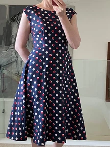 Hobbs April Dress Poppy Red Multi Dot Print Silk/Wool Fit& Flare Size 10 New ! - Picture 1 of 16