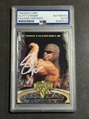 Tarjeta autografiada firmada por Scott Steiner 2004 Fleer WWE WRESTLEMANIA CERTIFICADO PSA/ADN Foto 1 de 2