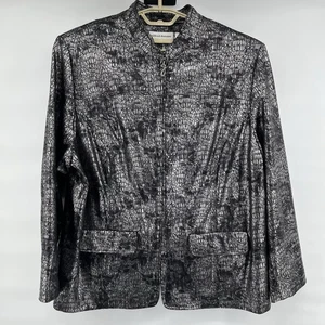 Alfred Dunner Women’s Size 18W Black Silver Metallic Jacket Blazer Reptile Print - Picture 1 of 7