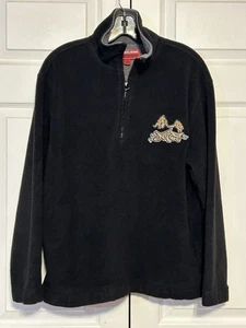 Vtg Y2K Tribal Drum Embroidered JNCO Fleece 1/4 Zip M Black Streetwear Skater - Picture 1 of 15
