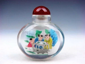 Peking Glas innen *Kids At Play* Rückseite handbemalt Schnupftabakflasche #10072003 - Bild 1 von 5