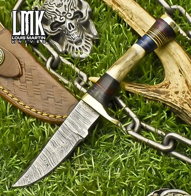 LMK 手工狩猎瘦刀扭转大马士革鹿角礼物 — 第 1/4 张图片