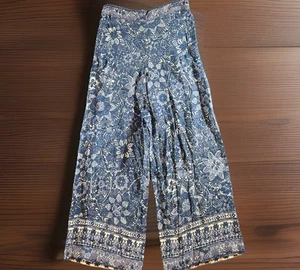 SIGRID OLSEN Pantalone Donna X-Small Blu Floreale Gamba Larga Pantaloni Pull On - Foto 1 di 10