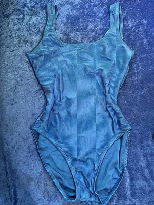 复古 90 年代 Catalina 泳装蓝色罗纹 L 码 — 第 1/4 张图片