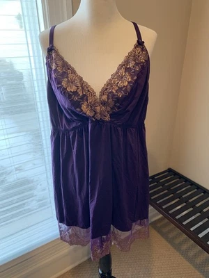 Cacique nightgown plus gown chemise 26 28 4x purple lace thin cool - Image 1 of 4