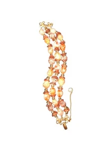 Schiaparelli VINTAGE Amber Glass & Stone Beaded 3 Strand Gold Tone Bracelet 7" - Picture 1 of 11