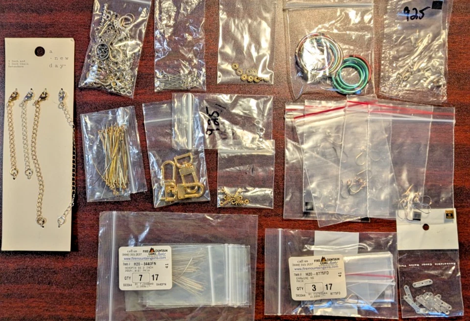 Lote para hacer joyas de 7 oz - hallazgos, alfileres de cabeza, cadenas, piezas de plata .925 Foto 1 de 4