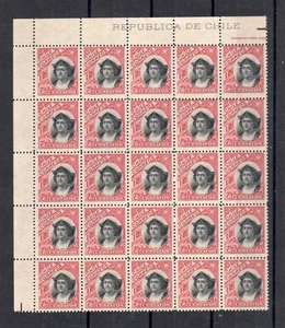 CHILE 1904-09 Peso Bronce Sc.73 12c lago y negro MNH bloque de 25 - Imagen 1 de 2