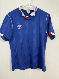 Vintage Umbro Button Neck Blue Soccer Jersey Blank Size Medium Made In USA - Bild 1 von 9