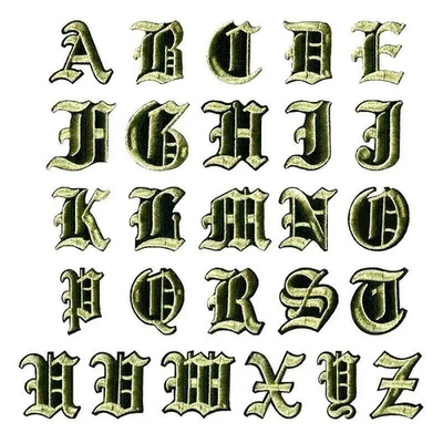 Patch Letter Gold Medieval Old English Patches Iron on / Sew on Alphabet Letters