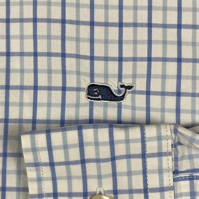 Vineyard Vines Blue White Grid Plaid Whale Shirt Button Down Short Sleeve Mens M - Image 1 of 4