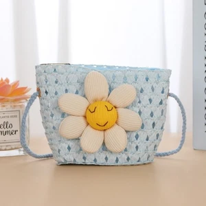 Flower Crossbody Bag Straw Mini Coin Purse Durable Handbags Kids Girls - Picture 1 of 13
