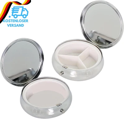 HFMYGS 2 Stück Metall Klein Pillendose Rund, Kleine Unterwegs Pillendose Metall, Tablet