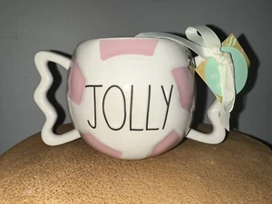 Rae Dunn Christmas Jolly Peppermint Mug Pink & White Two Handle Candy Cup - Picture 1 of 6