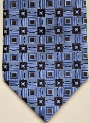 Corbata para hombre Kenneth Roberts platino 100 % seda azul geométrico Foto 1 de 4
