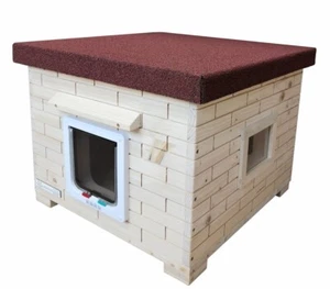 Katzenhütte MAO, Katzenhaus mit Katzenklappe, Winterfest, aus Holz unbehandelt - Bild 1 von 4