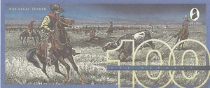 Test note - TDLR-136, $100, DeLaRue,cowboys roping cattle, UNC - Picture 1 of 2