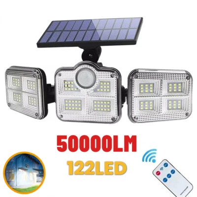 3 Head 50000LM LED Solar Lights Outdoor Waterproof Motion Sensor Security Lamp - Image 1 of 4
