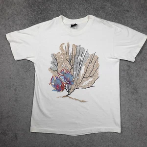 Vintage Diamond Dust Shirt Herren M weiß Fisch koralle Grafik Tee Einzelnaht 80er - Bild 1 von 11