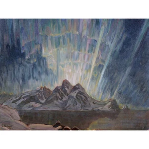 Boberg Nordlichter Aurora Norwegen Seestück Ungerahmter extragroßer Druck - Bild 1 von 5