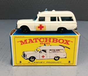 Lesney Matchbox Toys MB3c Mercedes Ambulance Pale Cream with E4 Type Box - Picture 1 of 6