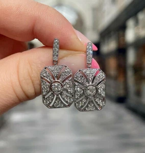 2Ct Created Diamonds Dangle Drop Women Wedding Earrings 14K White Gold Finish - Picture 1 of 2