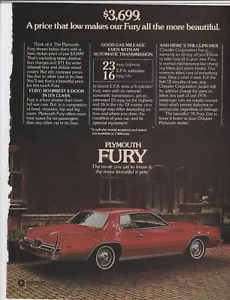Original 1976 Plymouth Fury Magazine Ad "...All the More Beautiful" - Bild 1 von 1