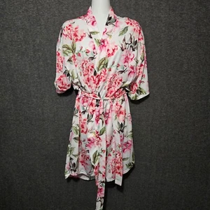 Show Me Your MuMu Robe Womens One Size White Pink Floral Belted Cover Up Topper - Picture 1 of 9