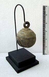RUSTIC Old Karen Hill Tribe Bronze Round Elephant Bell & Stand 590g
