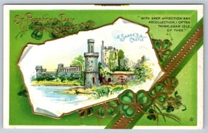Shane’s Castle, Gilded Embossed Irish St Patrick’s Day Greetings Postcard - Picture 1 of 2