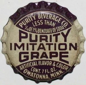 Vintage soda pop bottle cap PURITY GRAPE Owatonna Minnesota cork lined unused - Picture 1 of 2