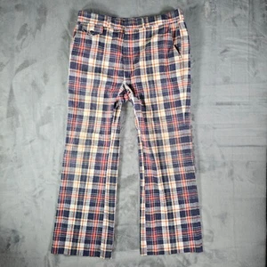 Vintage 1970s Gallery by Haggar Madras Plaid Flared Leg Disco Pants (37x30) - Picture 1 of 23