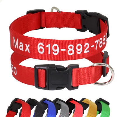 Personalized Pet Dog Collar Embroidered Name Number Adjustable Nylon Small/Large - Image 1 of 4