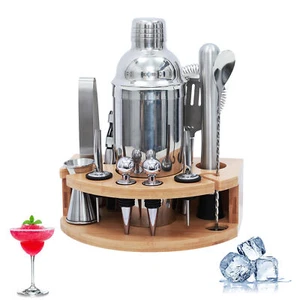 12er Set Edelstahl Cocktail Shaker Barkeeper Kit Mixer Zubehör mit Ständer - Bild 1 von 10