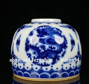 3.5'' Qianlong Year Marked Blue White Porcelain Dragon Beast Totem Pot Jar Crock - Picture 1 of 9