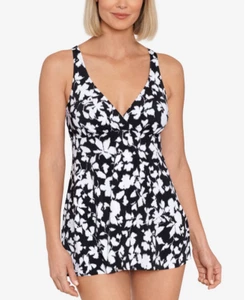 Swim Solutions Women's Tummy-Control Flyaway Swimdress Black Multi Size 10 3239 - Picture 1 of 2