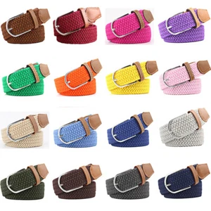 Men Women Unisex Classic Pin Buckle Belts Durable Canvas Woven Elastic Waistband - Picture 1 of 23