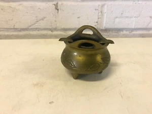 Vintage Antik Messing Chinesisches Räuchergefäß Räuchergefäß Signiert mit Blumenmuster - Bild 1 von 8