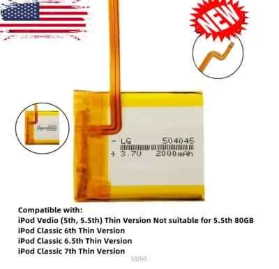✅Repuesto Actualización Batería LG 2000mAh para iPod Classic y Video Delgado✨ Foto 1 de 4