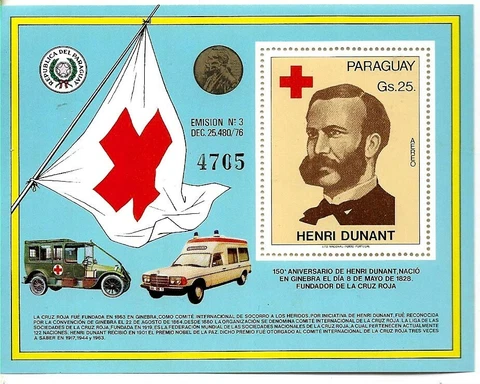 #4744 PARAGUAY 1978 RED CROSS HENRI DUNANT FLAG S/S Mi BL 323 MNH Cover
