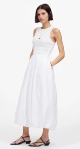 Madewell The Melody Bubble-Hem Smocked Midi Dress in Poplin Size Small White NWT - Picture 1 of 5