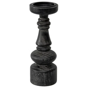 Willow & Silk Black Wooden 32cm Pillar Candle Holder Home/Room/Table/Shelf Decor - Picture 1 of 4