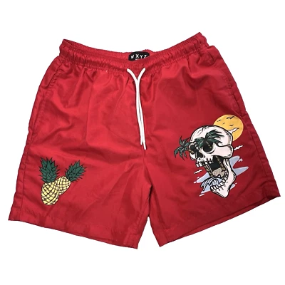 Wxyz Board Shorts Para Hombres M Bañador Rojo Calavera Isla Piña Tropical Genial Foto 1 de 4