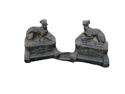 Chenets aux levriers d'époque 19eme sculpture chien levrier andirons XIXeme - Photo 1/4