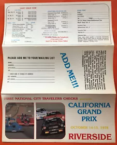 Octubre de 1978 Riverside Raceway calendario/formulario de pedido de boletos para el Gran Premio de California - Imagen 1 de 2